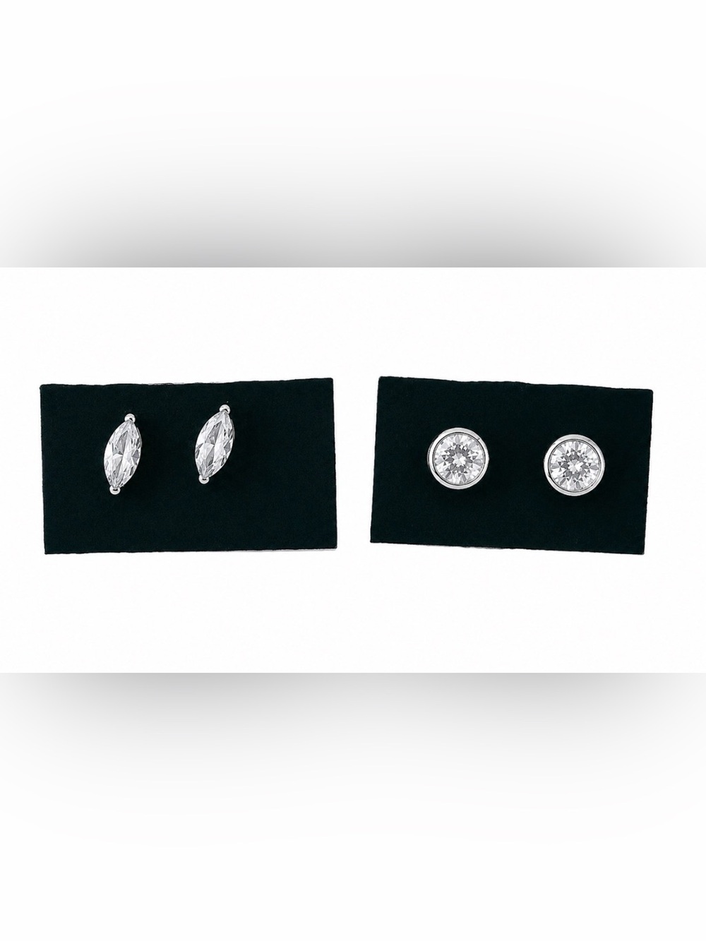 Minimalist CZ Stud Earring Set Silver Tone Round & Marquise Crystal